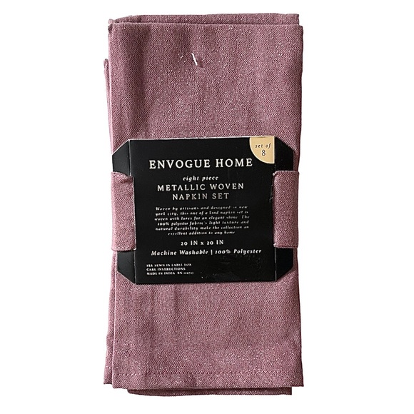 Envogue 8 Pc Napkins Set Metallic Woven NEW WITH TAGS Plum / Mauve 8 Napkins - Picture 2 of 6
